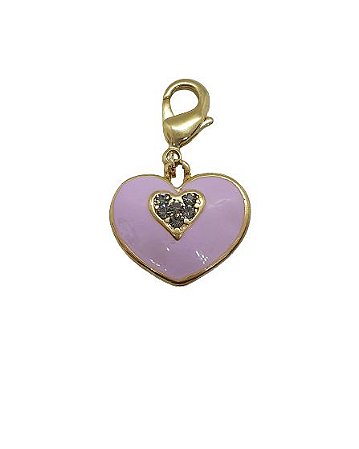 PINGENTE CORAÇÃO ESMALTADO ROSA COM ZIRCONIAS