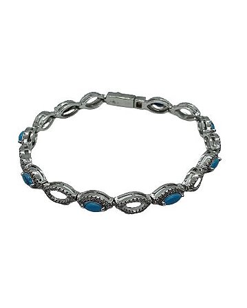PULSEIRA COM PEDRA HOWLITA AZUL E ZIRCONIAS