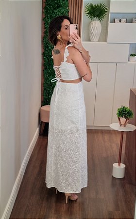 Vestido longo laise amarração costas