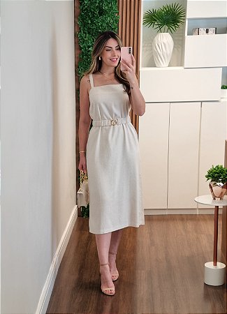 Vestido cru linho com cinto