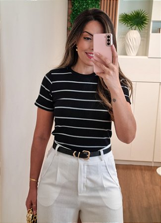Blusa canelada listrada preta