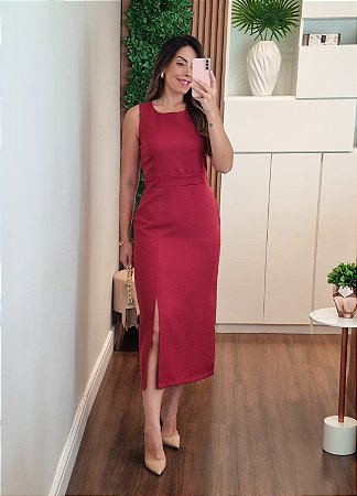 Vestido vermelho tubinho fenda
