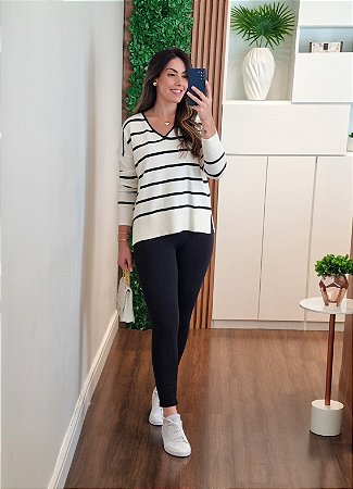 Blusa tricô listrada off white