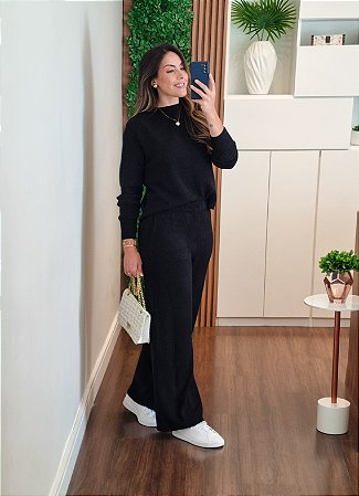 Conjunto tricô mousse preto
