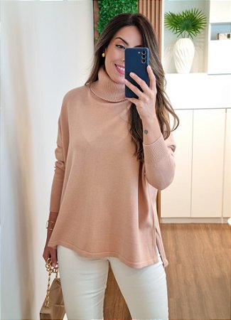 Poncho tricô gola rolê nude