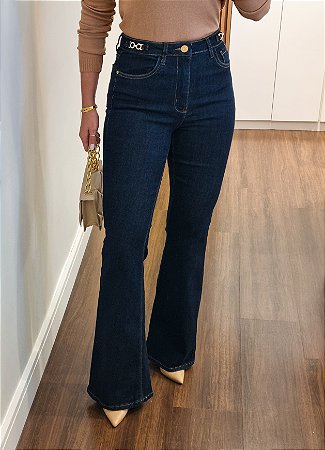 Calça flare jeans escura
