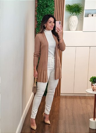 Maxi cardigan canelado camel