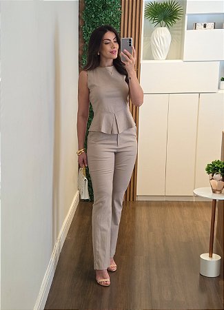 Conjunto linho peplum rosê