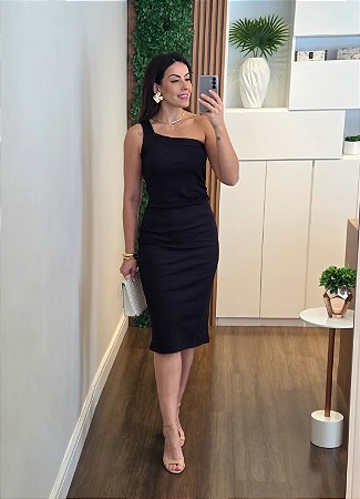 Vestido poliamida um ombro só preto