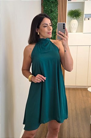 Vestido evasê amarração verde