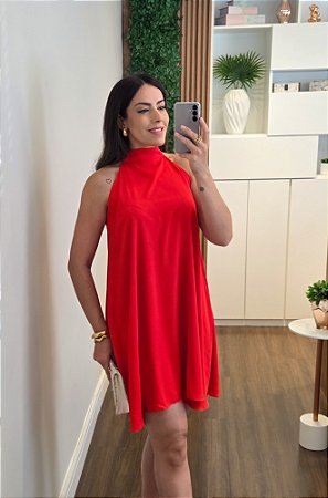 Vestido evasê amarração vermelho