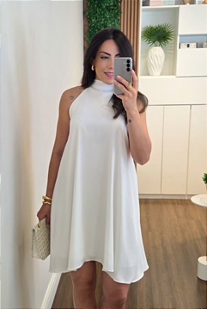 Vestido evasê amarração off white