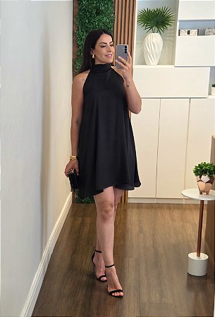 Vestido evasê amarração preto