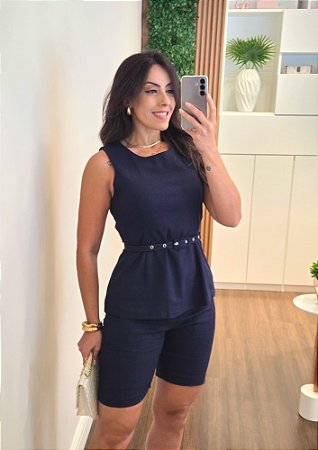 Conjunto linho peplum marinho