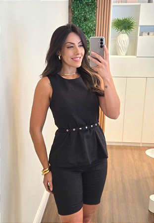 Conjunto linho peplum preto