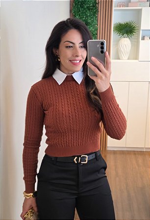 Blusa Tricô Trançado Marrom