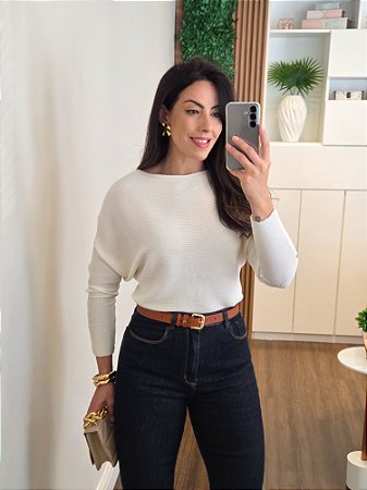 Blusa Tricô Manga Morcego Off White