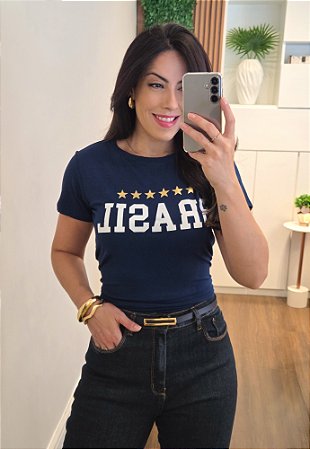 Camiseta Brasil Marinho Viscose