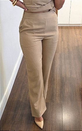 Calça Alfaiataria Risca de Giz Areia