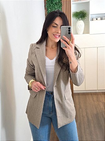 Blazer Reto com Bolsos Cáqui