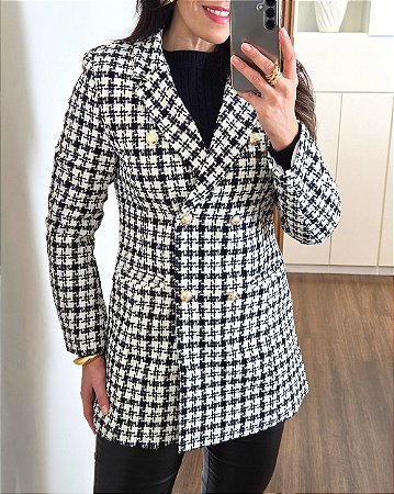 Casaco Tweed Alongado Preto