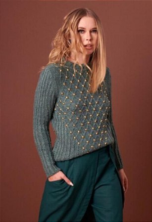Blusa Tricot Bordado Malu, Cores Fendi, Verde Tamanhos M - Mitha Boutique