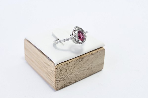 ANEL PRATA 925 GOTA VERMELHA COM ZIRCONIA