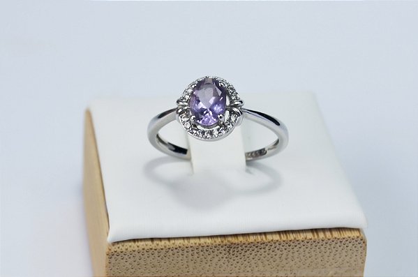 ANEL PRATA 925 COM RODIO BRANCO DELICADO PEDRA LILAS