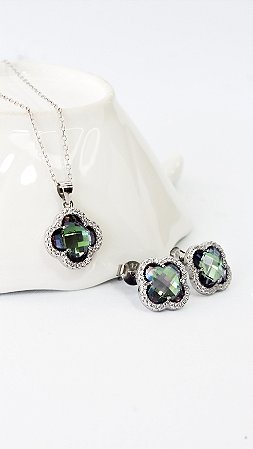 CONJUNTO DE TREVO FURTA-COR PRATA 925 COMRODIO