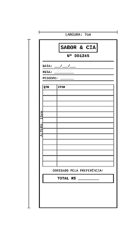 Comanda Personalizada 15x7cm Sulfite Numerada 100x1 via