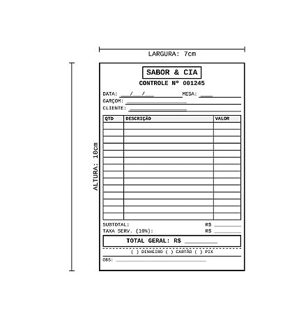 Comanda Personalizada 10x7cm Sulfite Numerada 100x1 via