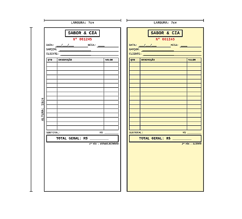 Comanda Personalizada 15x7cm Auto-Copiativa Numerada 50x2 vias