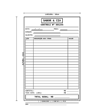 Comanda Personalizada 10x15cm Sulfite Numerada 100x1 via