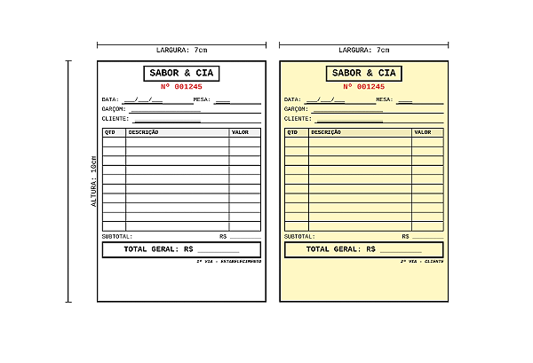 Comanda Personalizada 10x7cm Auto-Copiativa Numerada 50x2 vias