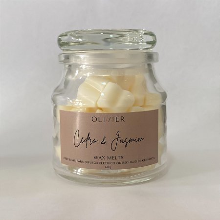 Wax Melts Pastilhas Perfumadas Cedro & Jasmim Embalagem Vidro 60g