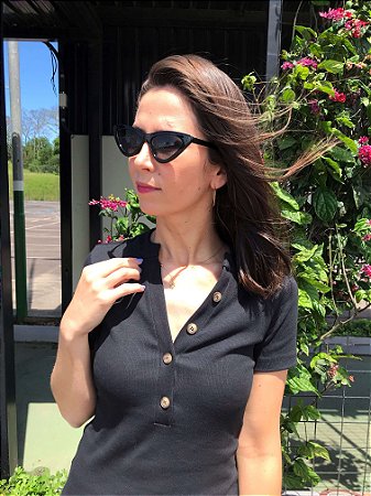 Blusa Amamentação Malha Canelada Ana - Preta