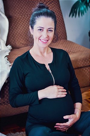Blusa Gestante e Amamentação Zíper Mari - Preta