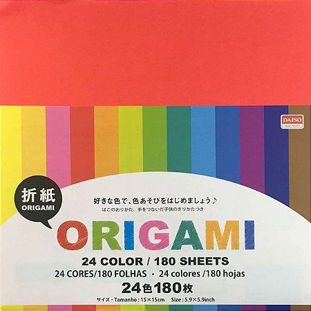 Papel de Origami 15x15cm Face Única Lisa 24 Cores No. 22 (180fls)