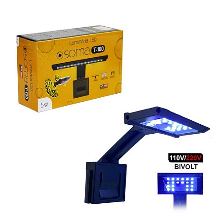 Soma Luminária T-100 Preta 5W (Luz Branca/Azul)
