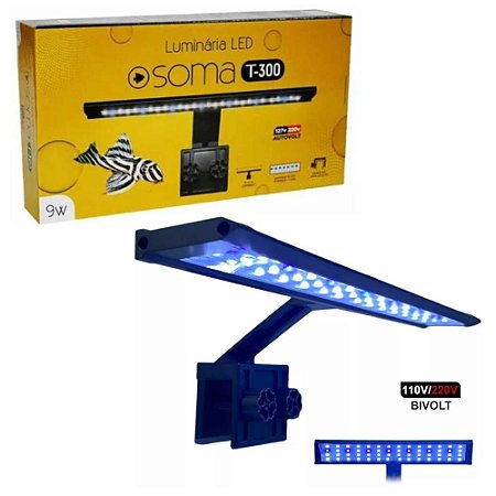 Soma Luminária T-300 Preta 9W (Luz Branca/Azul)