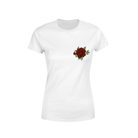 Camiseta Feminina - Rosa Vermelha Mini - Só Camiseta Loca | Loja on-line