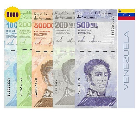 Lote 5 cédulas Venezuela Bolívar Soberano 2018-2021 - FE