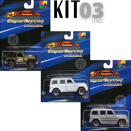 Kit 3 und Miniaturas: Jeep Verde, Mercedes Prata,  Mercedes Branca - 1/64