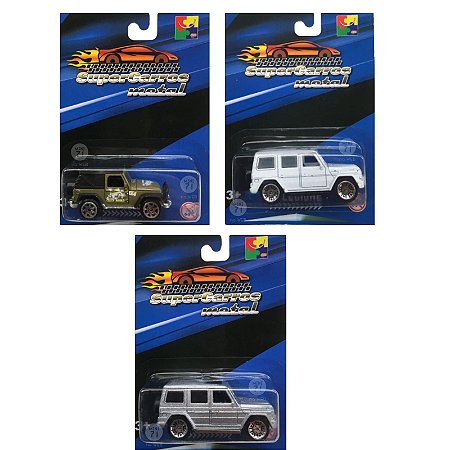Kit c/3 Miniaturas Jeep, Mercedes Prata e Branca  - 1/64 SuperCarros