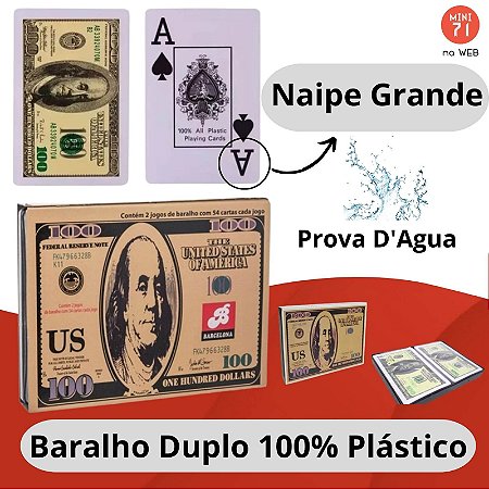 Baralho Duplo 100% Plástico Naipe Grande - Prova D'Agua