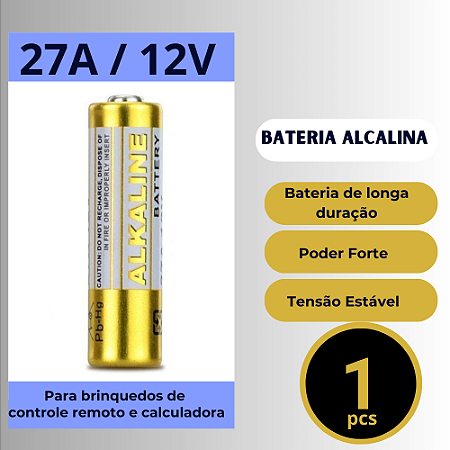 Bateria Alcalina 12v 27A para calculadoras, brinquedo de controle remoto