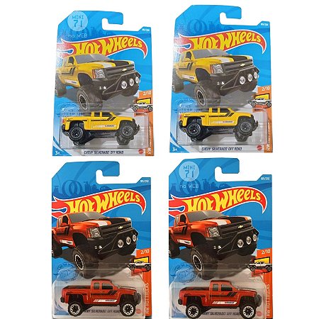 Kit c/4 miniaturas Chevrolet Chevy Silverado Off Road - 1/64 Hot Wheels