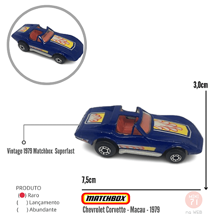 Vintage 1979 Matchbox Corvette Azul - Macau Superfast 1/64 - Loose