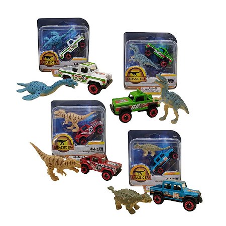 Kit com 4 Jurassic Era - Dinossauro Emborrachado mais Carrinho de Metal_2
