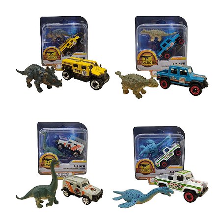 Kit com 4 Jurassic Era - Dinossauro Emborrachado mais Carrinho de Metal_3